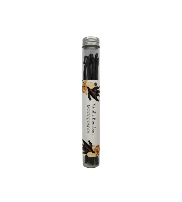 10 gousses de vanille noire Gourmet Bouron Madagascar 16 cm + Tube en verre